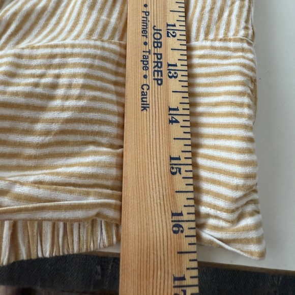 She + Sky Cotton Blend Striped Tan & White Short Sleeve Button-Up Top Cropped - Picture 4 of 9